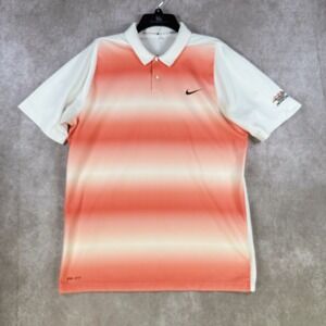 Nike Tiger Woods Collection Polo Shirt Large Orange White Striped Dri Fit Golf